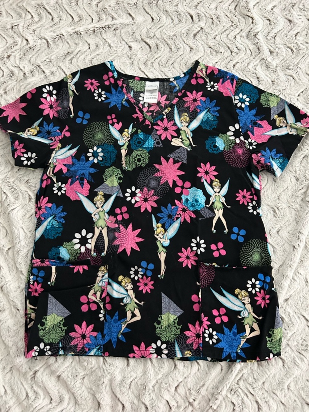 Disney Black Tinker Bell Floral Short Sleeve Tee